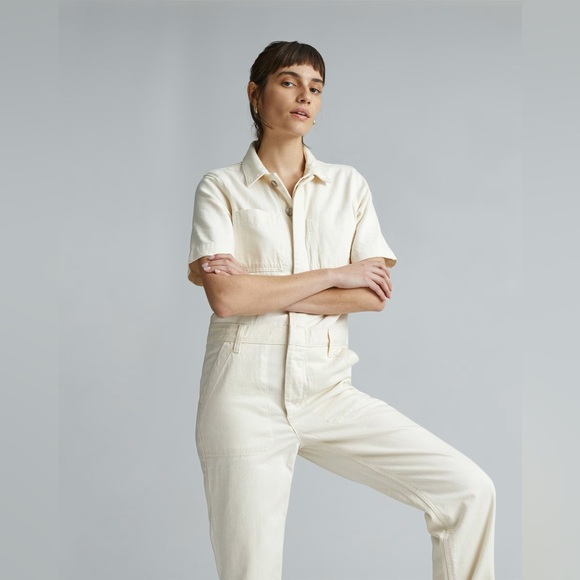 Everlane The Short Sleeve Denim Coverall Ecru Cream Size 0 - Picture 10 of 10
